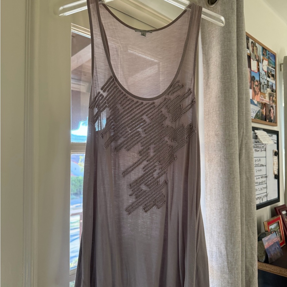Halogen Women's Tank Top in Taupe with Beaded Design